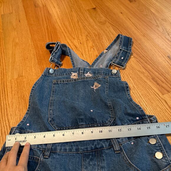 Cider Blue Denim Overalls w Embroidery Bear Wide Leg Baggy Jumpsuit pocket Sz M - Picture 8 of 10